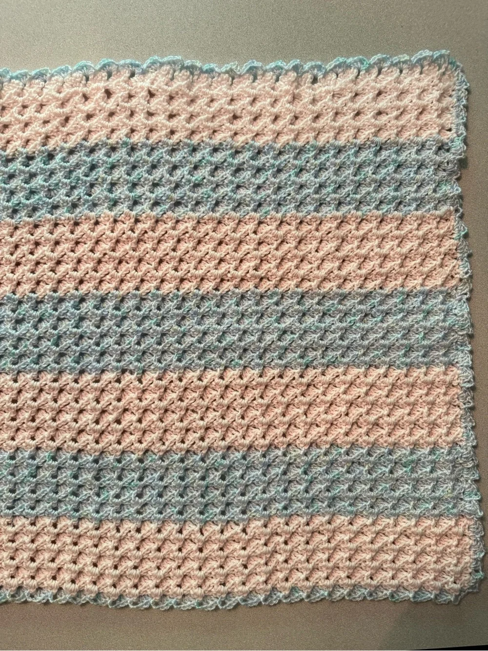 Crocheted Wave Newborn Blanket Pink snd Blue Stripe